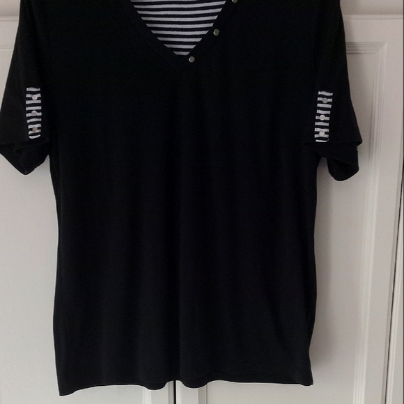Alia black short sleeve cotton blend V-neck blouse/top size L - Picture 3 of 5